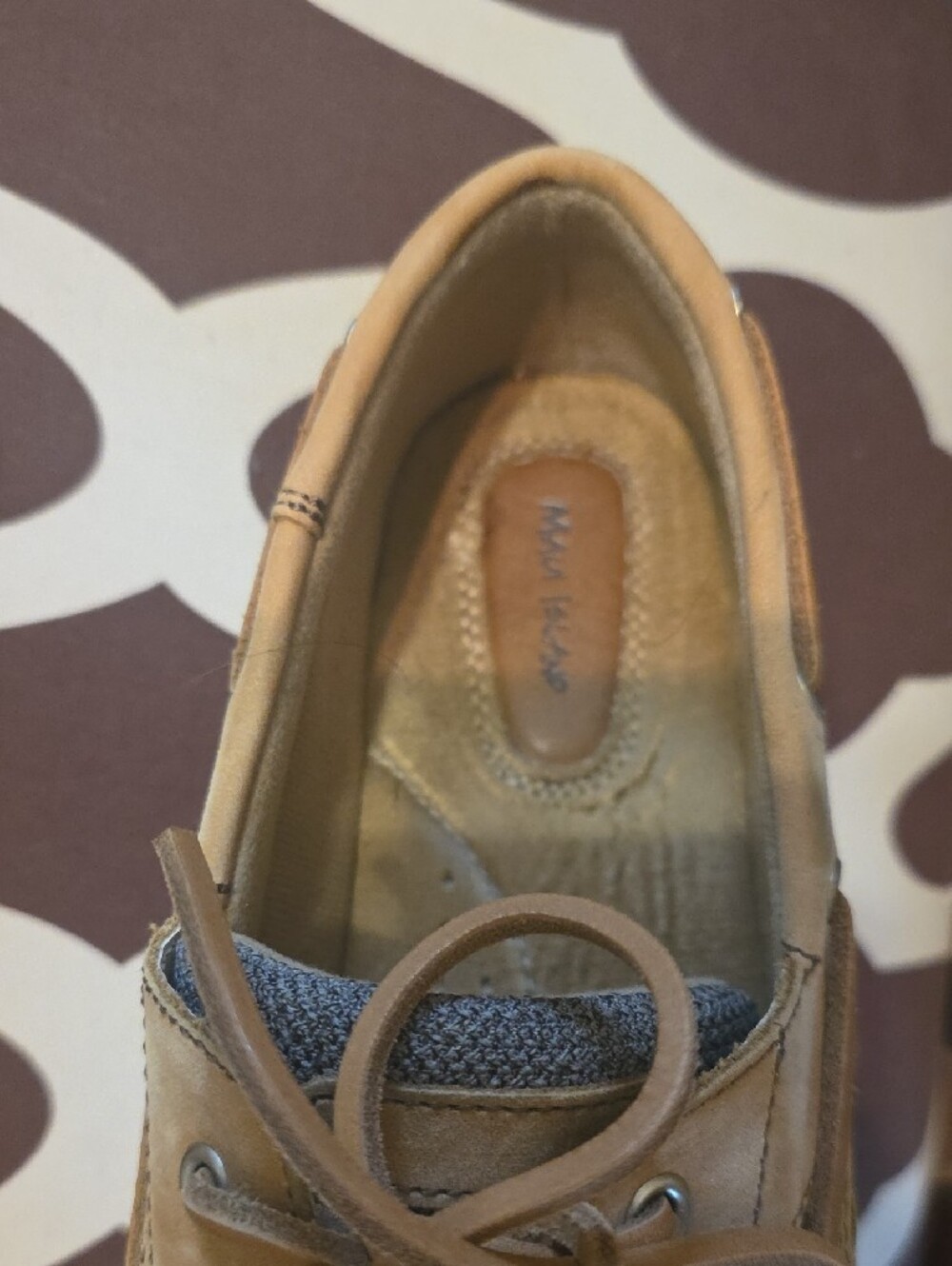 Women's Tan and Navy Blue Casual Boat Loafers - Picture 2 of 6